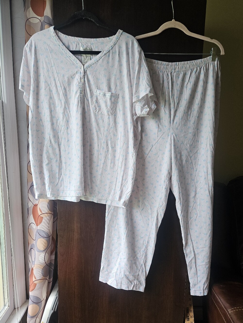 Vintage Amanda Stewart Light Pink And Blue Printed Cotton Pajama Set